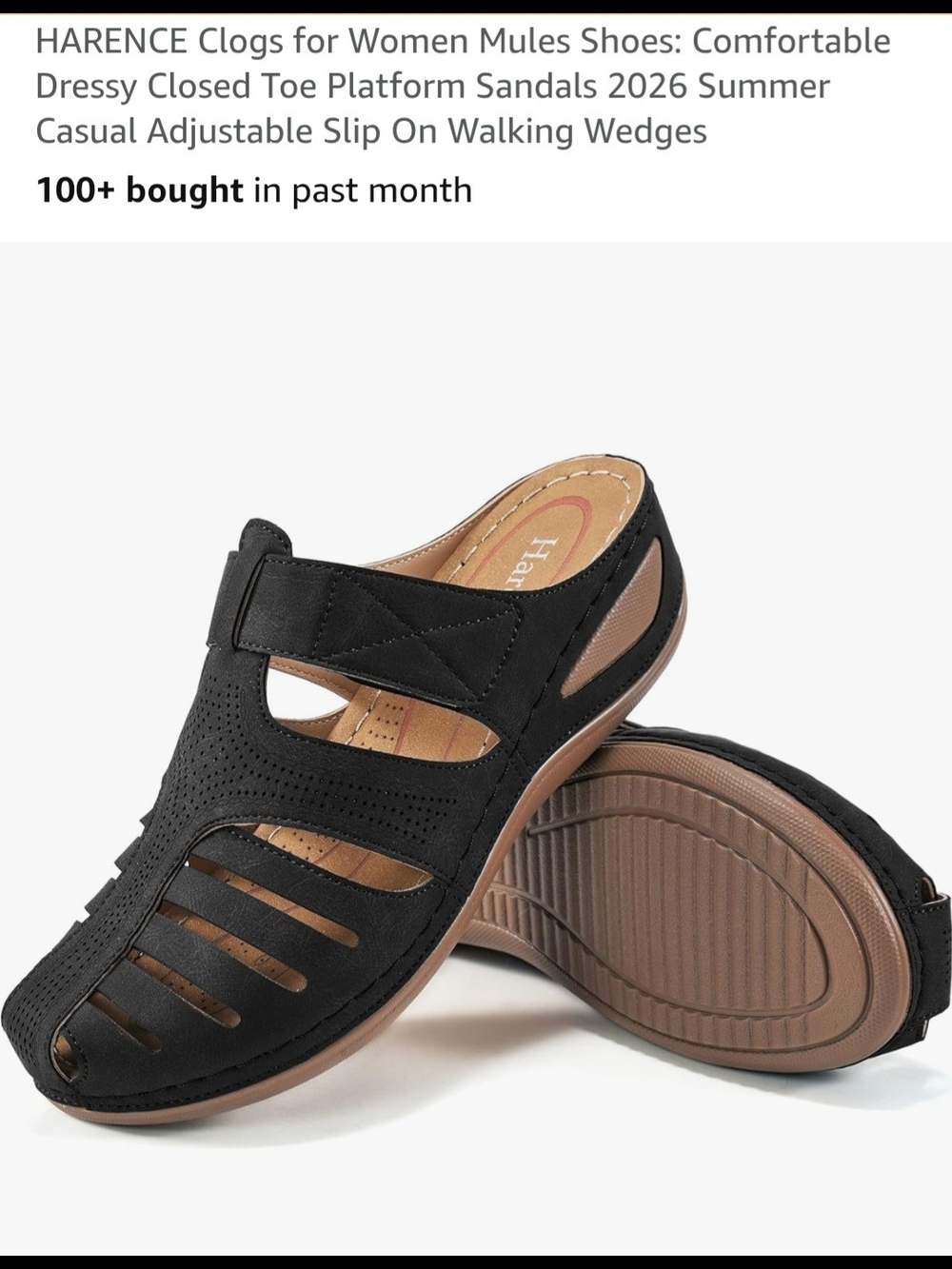 Women's Harence Black Closed-Toe Platform Mules Size 8